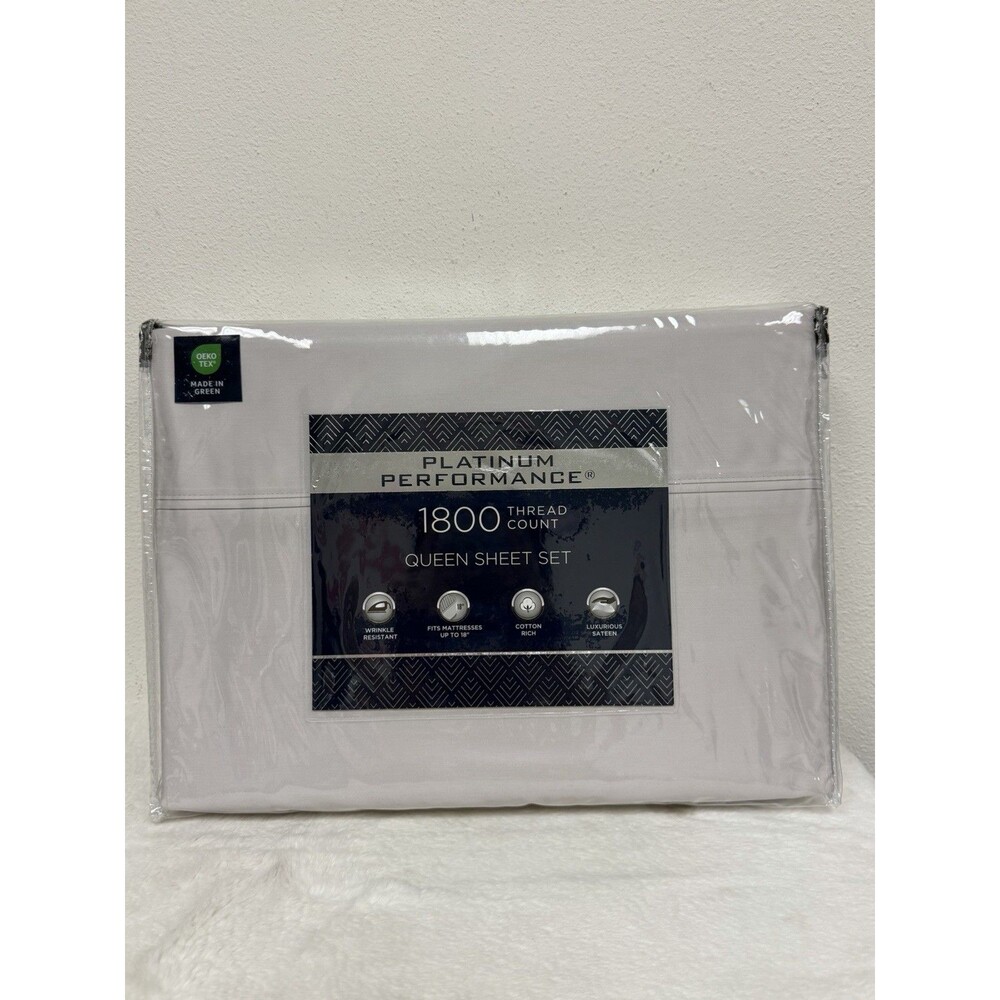 PLATINUM PERFORMANCE 1800 Thread Count Queen Sheet Set Light Grey NEW